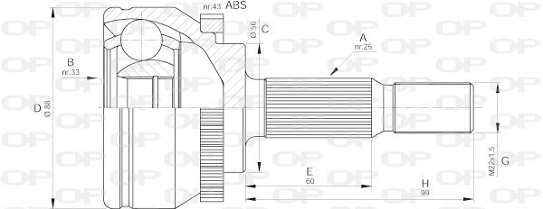 OPEN PARTS Шарнирный комплект, приводной вал CVJ5574.10